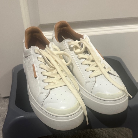 Tory Burch White Leather Sneakers with Tan Accents - Picture 2 of 5